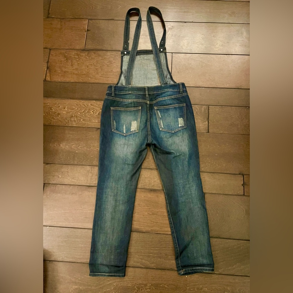 Free People Blue Denim Overalls with Adjustable Straps and Distressed Look - Picture 3 of 5